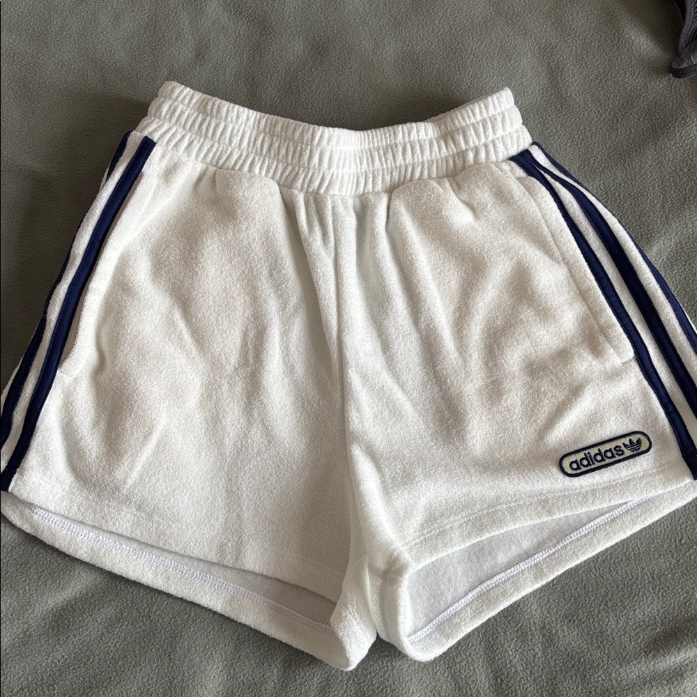 Adidas White Shorts with Navy Stripes